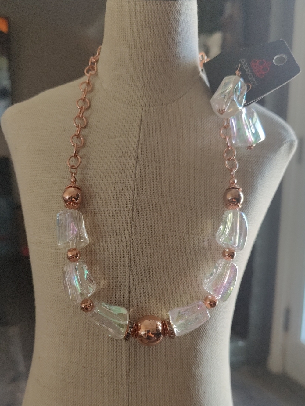 paparazzi Rose Gold Iridescent Bead Statement Necklace